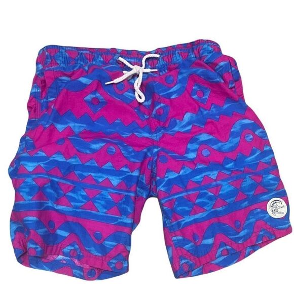 O’NEILL COTTON SHORTS PINK BLUE GEO PRINT 2 POCKETS DRAWSTRING WAIST S - Picture 1 of 9
